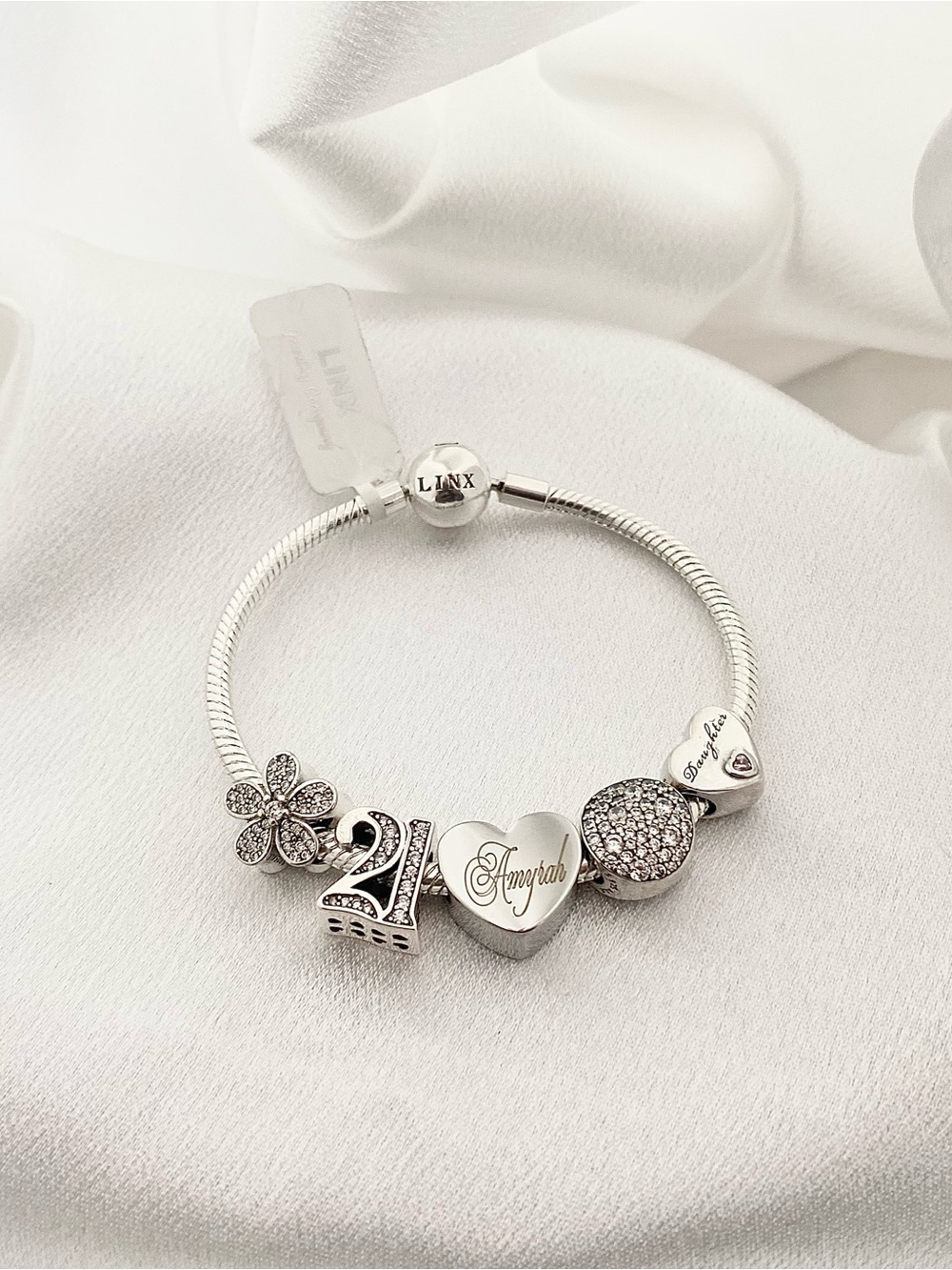 Linx Snake Chain Bracelet with Daughter 21st Birthday Themed Charms